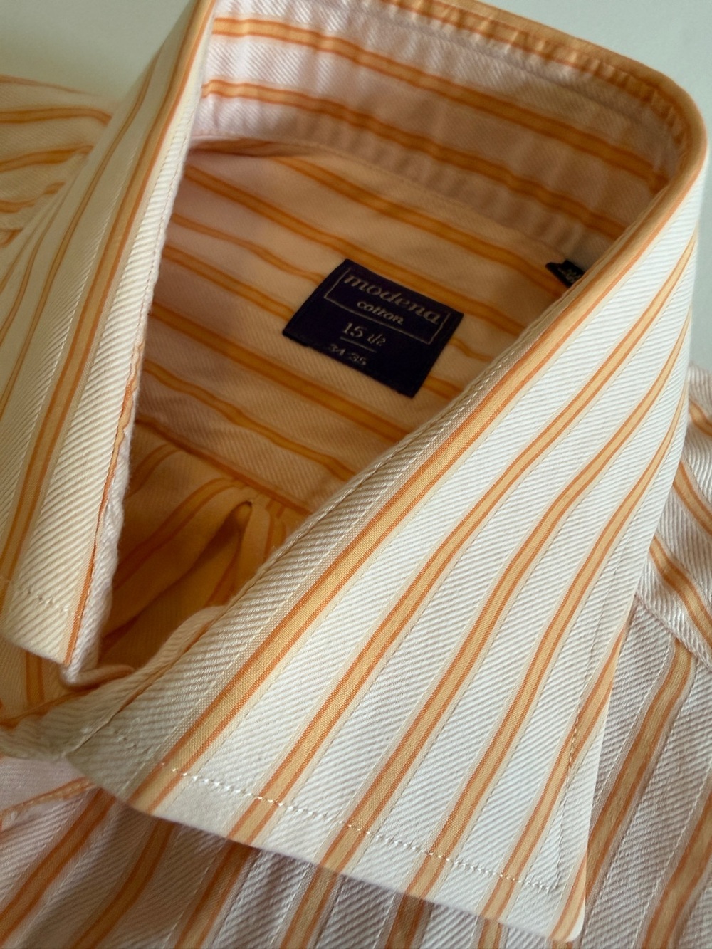 Modena Men’s Dress Shirt – Size 15½ / 34-35 – White & Orange Striped